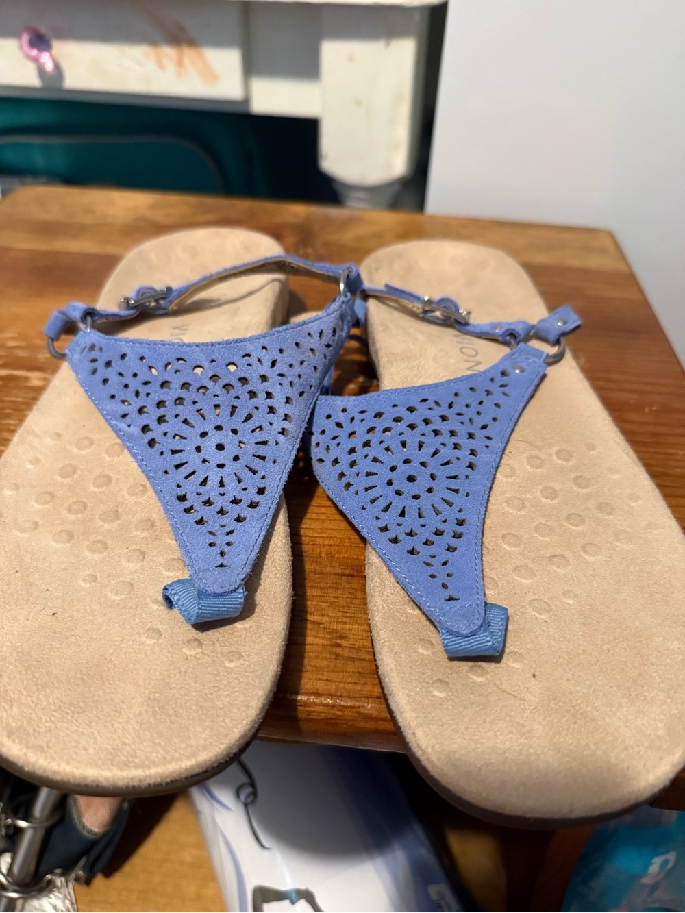 Vionic Women's Perforated Thong Sandals in Light Blue